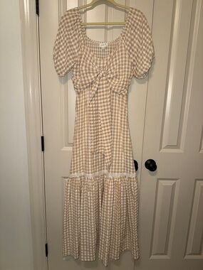 Gingham Tie-Front Maxi Dress in Beige by ASTR the Label